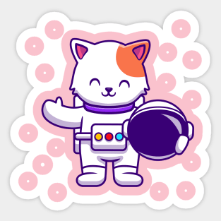 Cute Astronaut Cat Holding Helmet Sticker